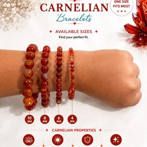 Natural Carnelian Crystal Bracelet | Red Orange Gemstone Energy Stone Jewelry
