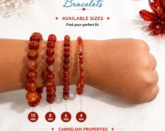 Natural Carnelian Crystal Bracelet | Red Orange Gemstone Energy Stone Jewelry