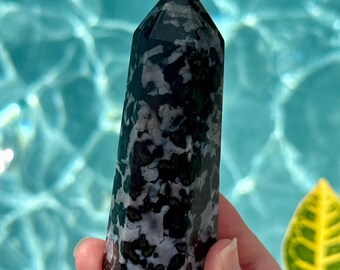 Mystic Merlinite Crystal Tower, Indigo Gabbro Point, Natural Mystic Merlinite Stone, Collector Crystal Display