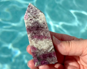Unicorn Stone Crystal Tower, Pink Tourmaline Lepidolite Smoky Quartz Point, Natural Collector Crystal