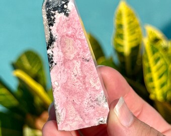Peruvian Rhodonite Crystal Tower, Natural Pink Rhodonite Point, Druzy Rhodonite Crystal, Collector Display Stone