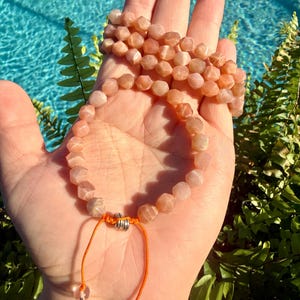 Natural Peach Moonstone 8mm Faceted Adjustable Bracelet | Peach Gemstone Jewelry