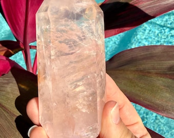 High Grade Rose Quartz Golden Healer Tower | Polished Crystal Point | Chakra Balancing Stone