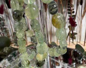 8mm Natural Prehnite Tumbled Stone Bracelet | Green Crystal Stretch Jewelry
