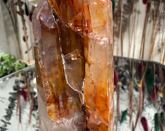 Hematoid Quartz Tower “Firehealer” | Golden Healer + Fire Quartz Inclusions | High Clarity Crystal Point