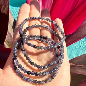 Natural Iolite 4mm Beaded Stretch Bracelet | Dainty Indigo Blue Gemstone Jewelry