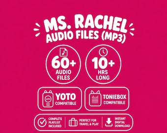 Audiobundel mevrouw Rachel | Leren voor peuters + verhalen en liedjes | MP3-afspeellijst voor kinderen | Compatibel met Yoto & Tonie | Kunstwerk inbegrepen
