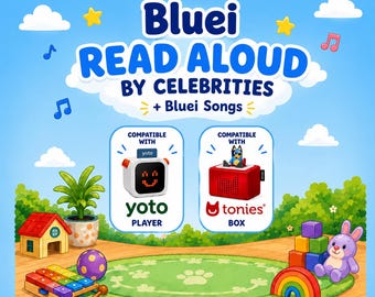 Bluei-boeken voorgelezen door beroemdheden + nummers audio mp3 | Yoto-afspeellijst | MYO-kaart | Tonie Box | Digitale download