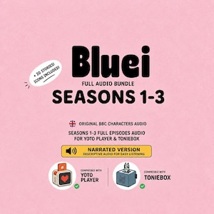 Bluei Staffel 1-3 150 Folgen Erzählt + 20 Geschichten Yoto Audio MP3 Playlist | Angepasstes Hören für Yoto | MYO Karte Tonie Download