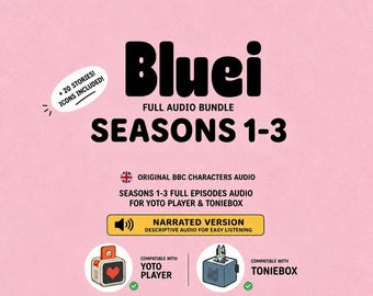 Bluei Staffel 1-3 150 Folgen Erzählt + 20 Geschichten Yoto Audio MP3 Playlist | Angepasstes Hören für Yoto | MYO Karte Tonie Download