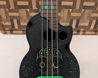 Ukelele impreso en 3D – Ukelele soprano personalizado con mástil de fibra de carbono / Instrumento con boca hexagonal única / Regalo artístico de ukelele hecho a mano