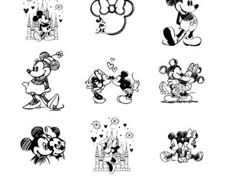 Pacchetto SVG ispirato a Topolino e Minnie / SVG per maglietta Disneyland / File SVG per Cricut Disneyland / Contorno di Topolino e Minnie / Download immediato