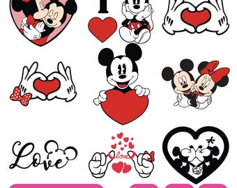 Pacchetto SVG di San Valentino con Topolino e i suoi amici, SVG di San Valentino con Topolino, San Valentino con un cuore magico, SVG di coppia Disney per San Valentino