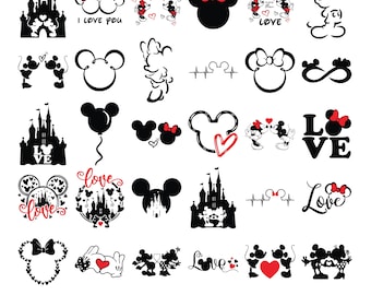 Pacchetto SVG Castello, principessa SVG, clipart castello, Topolino con testa a cuore, regno magico SVG, file di taglio per Cricut e Silhouette