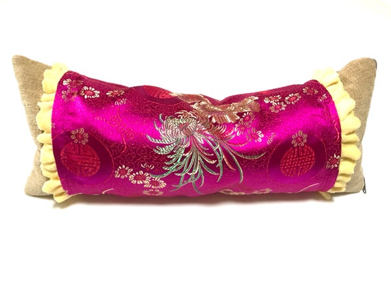 Neck Pillow Brocade Glamping Lumbar Support Fuschia Etsy