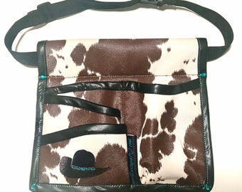 Cowgirl Massage Holster Pro, Country, Cow print, Brown, Black, Accessory Belt, Spa, Rodeo, Rancher, Hip Bag, Heavy Duty, Vegan, Turquoise