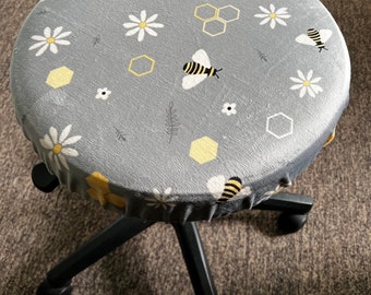 Stool cover, Spa, Bee, Honeycomb, Minky, Massage therapist, Fur, white, Daisy, Gold, Gray, office chair, physical therapist, body worker