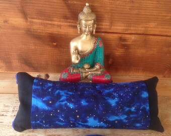 Travel Pillow, Outer Space, Fifth element, Aether, Ether, Akasha, Aum, OM, Neck Pillow, Meditation, Blue, Black, Therapeutic, Glamping