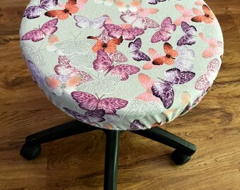 Spa Stool cover, Butterflies, Floral, Zen, Serene, massage therapist, pink, gray, doctor, office chair, physical therapist