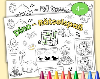 Dino Rätsel Platzdeckchen ab 4 – Beschäftigung für Kinder – Ausmalen & Spielen – Printable Tischaktivität