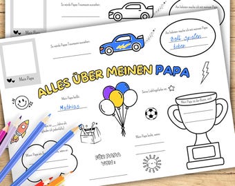 Alles über meinen Papa – Arbeitsblatt für Kinder | Geschenk für Papa | Vatertag Basteln Kinder | Printable PDF