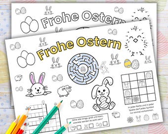 Manteles individuales de Pascua para niños de 6 años en adelante – Rompecabezas y páginas para colorear – Actividades de Pascua imprimibles – PDF imprimible