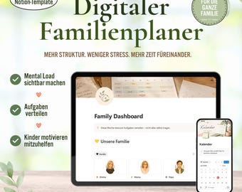 Notion Familienplaner | Familien Kalender | Organisation, Aufgaben & Einkaufsliste | Digitaler Familienplaner