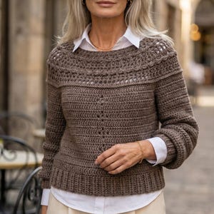 Crochet Pattern - Chantilly Sweater, One Piece, Top Down Sweater in PDF