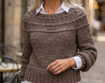Crochet Pattern - Chantilly Sweater, One Piece, Top Down Sweater in PDF