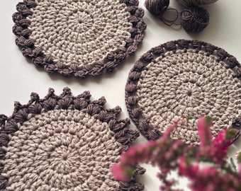 Crochet Pattern - Puffy Coaster, Set of 3 patterns