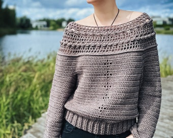 Crochet Pattern - Chantilly Sweater, One Piece, Top Down Sweater in PDF