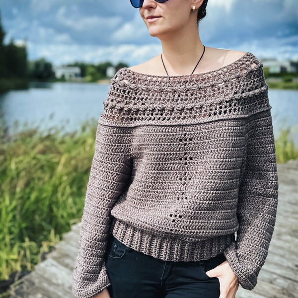 Crochet Pattern - Chantilly Sweater, One Piece, Top Down Sweater in PDF