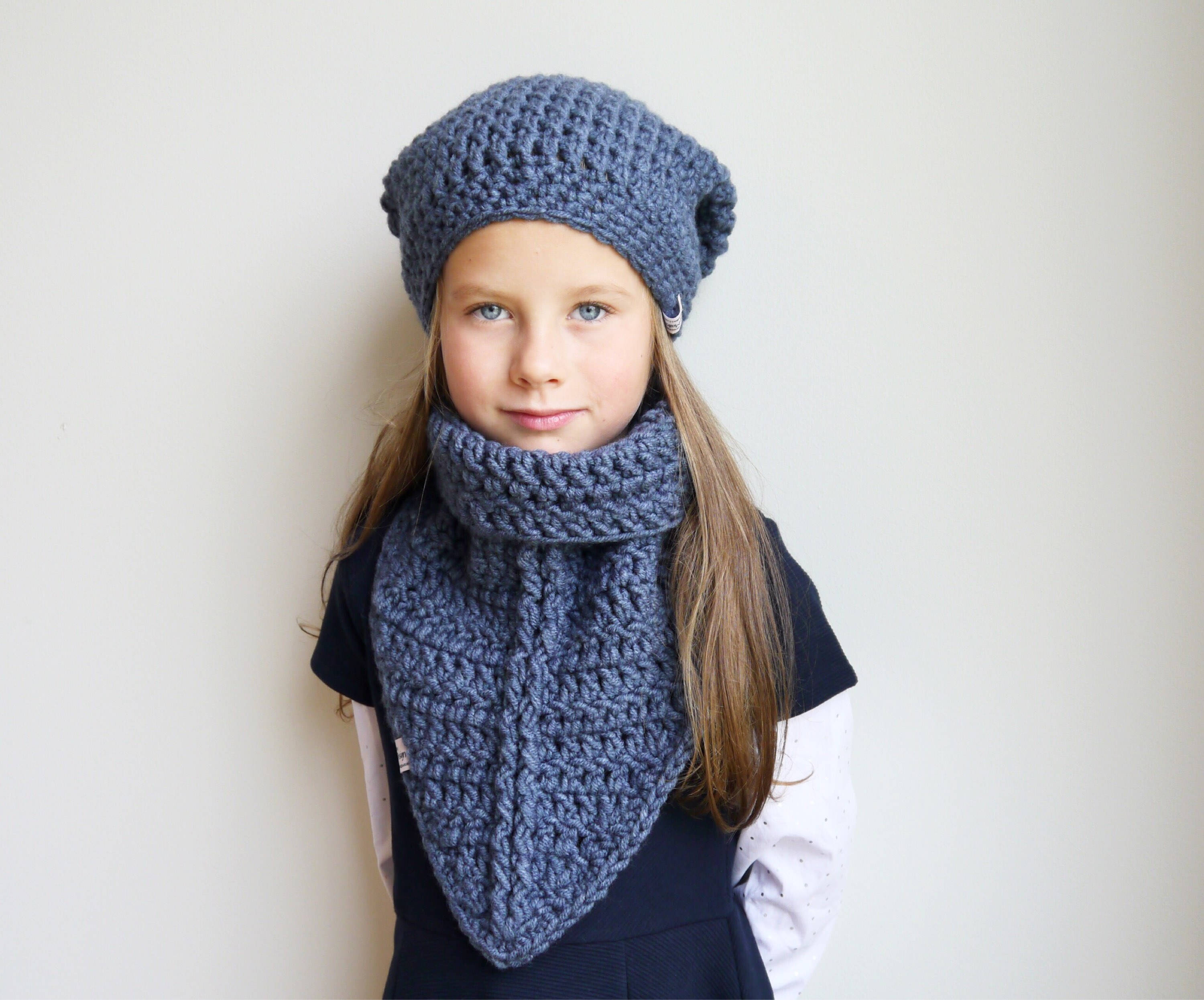 Crochet Winter Kids Pattern - Scarf Cowl and Beanie Hat 