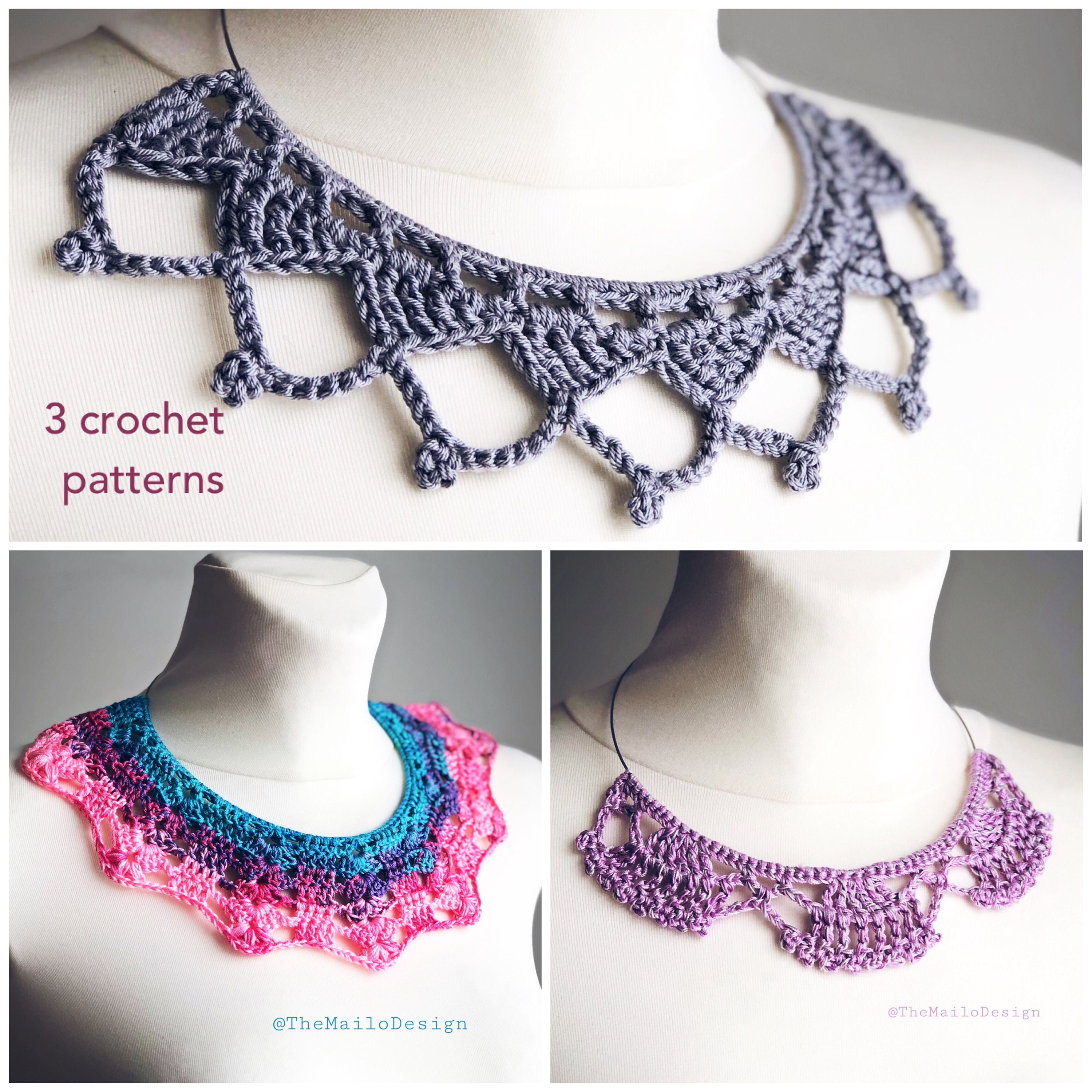 Crochet Necklace Pattern Set of 3 Patterns Etsy Canada