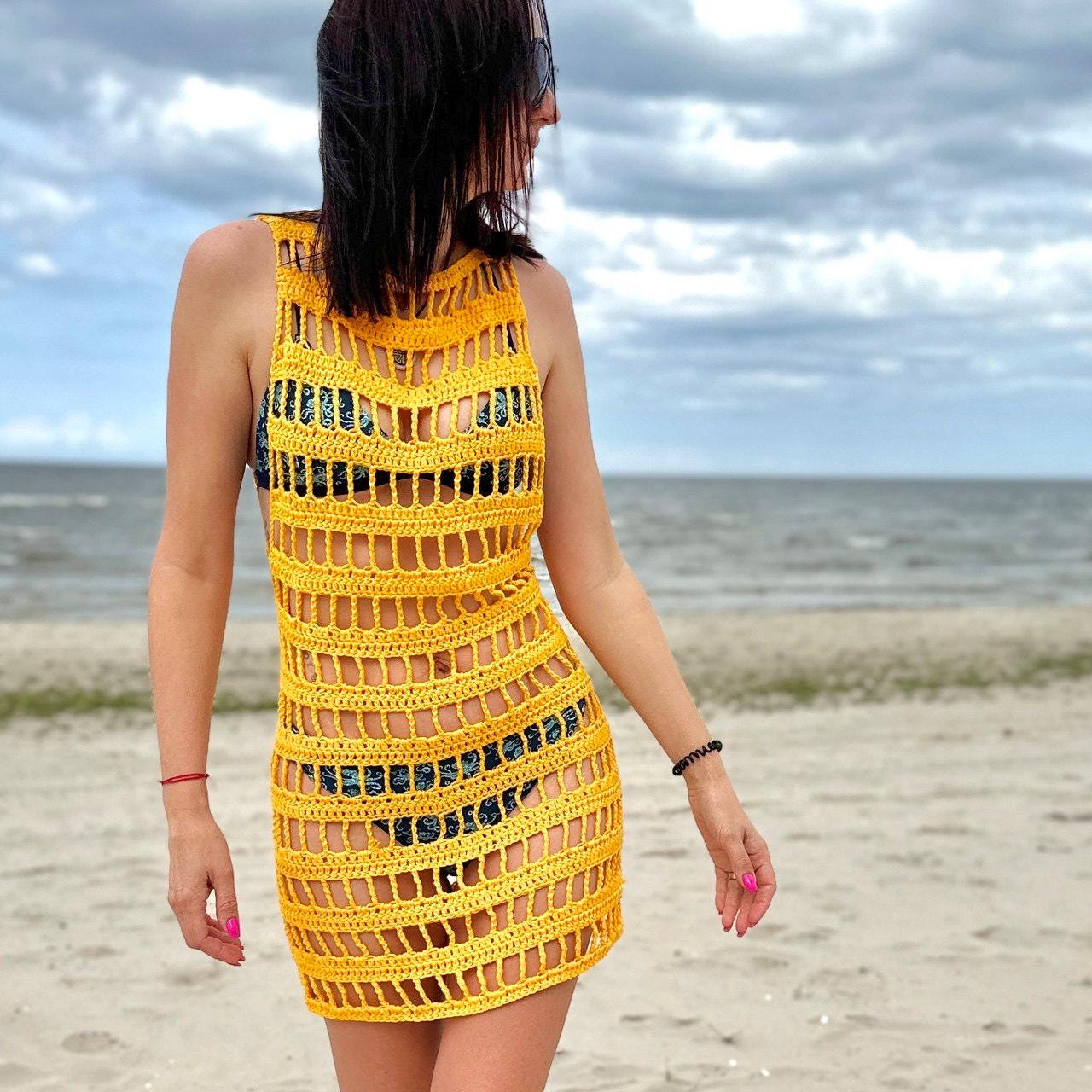 yellow crochet beach dress Always Devotion Crochet Midi Dress in Gold Metallic