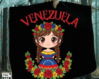 Cute Venezuela Girl PNG | Venezuelan Flag Art | Latina Pride Digital Download | Venezuela Sublimation Design | Hispanic Heritage Cultural