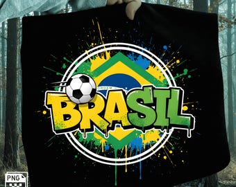 Grafiti de fútbol brasileño PNG / Diseño de arte callejero de fútbol con bandera brasileña / Sublimación de fútbol / Fanático de Brasil PNG para camisetas y vasos