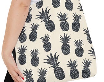 Pineapple Pattern Tote Bag | Black and white Tropical Repeat Print