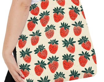 Strawberry Pattern Tote Bag | All-Over Print Strawberry Tote