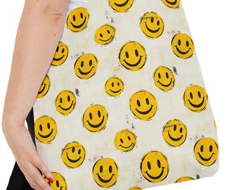 Yellow Smiley Face Pattern Tote Bag | All Over Print