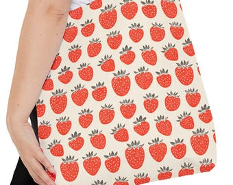 Strawberry Pattern Tote Bag | All-Over Print Canvas Tote