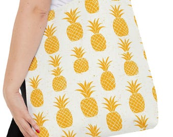 Yellow Pineapple Pattern Tote | Tropical Fruit Repeat Print