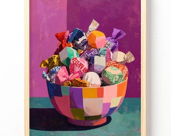 Colorful Candy Bowl Poster Matte Vertical Poster | Still Life Pop Art, unframed, 677