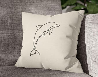 Minimal Dolphin Line Art Pillowcase | Square Pillowcase