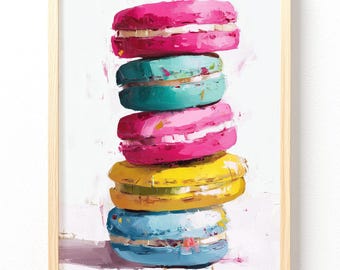 Colorful Macaron Stack Matte Poster | Food Illustration, Kitchen Wall Art, unframed 660