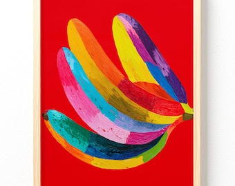 Rainbow Banana Pop Art Print | Matte Vertical Fruit Wall Art, unframed, 687