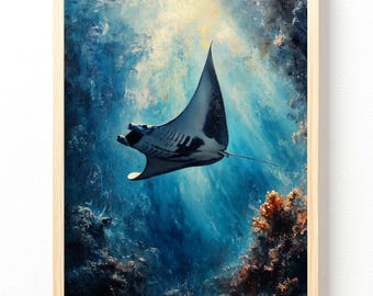Manta Ray Ocean Poster Matte Vertical Poster | Underwater Marine Life Wall Art 715 unframed