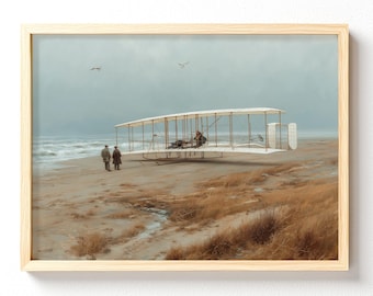 Vintage Wright Flyer on Beach Matte Horizontal Poster, 698 unframed