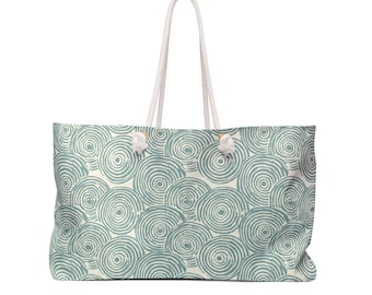 Teal Spiral Watercolor Pattern Weekender Bag | Coastal Tote