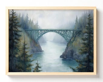 Misty Forest Bridge Matte Horizontal Poster | Scenic Landscape Wall Art 700 unframed